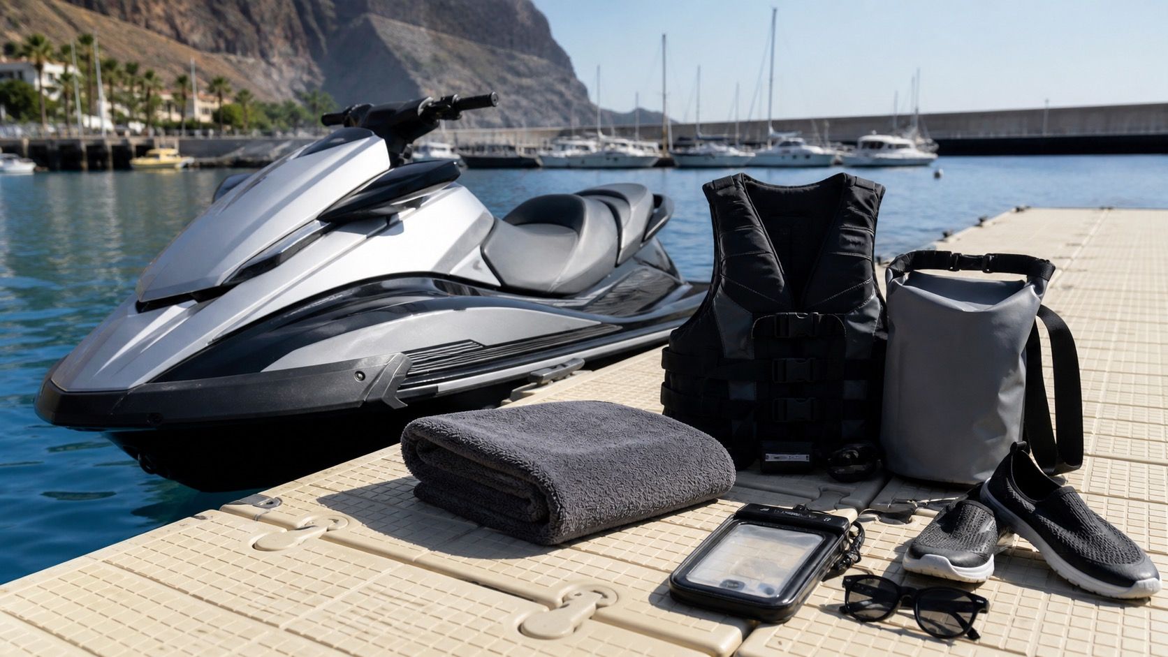 Preparativos para una salida en moto de agua en Tenerife